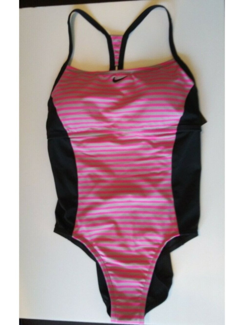 NIKE ONE-PIECE Race Swimsuit Pink Stripe Built Bra Girl Size XL 18/20 Retail $88